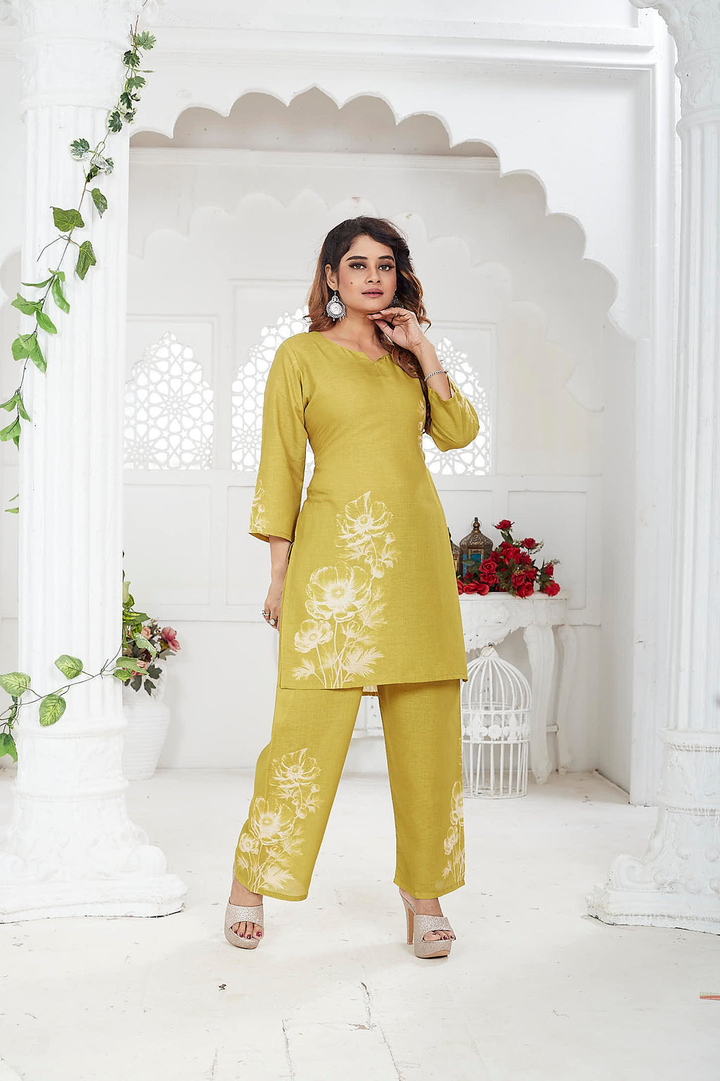 Jina Women’s Co-ord Set Linen Khadi - Mustard