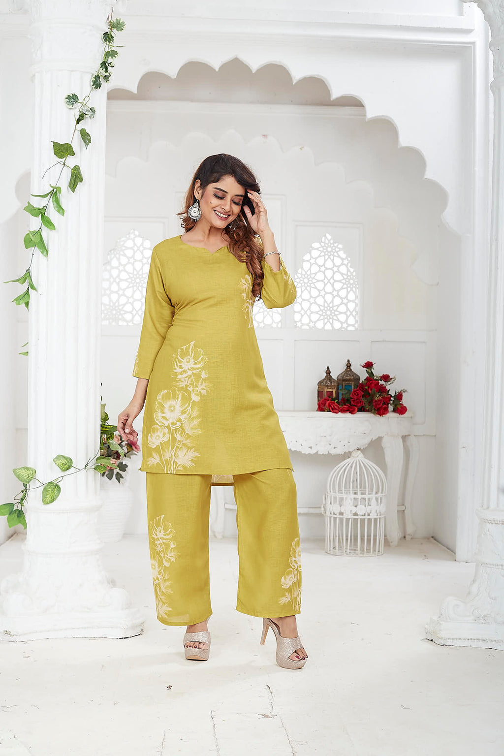 Jina Women’s Co-ord Set Linen Khadi - Mustard