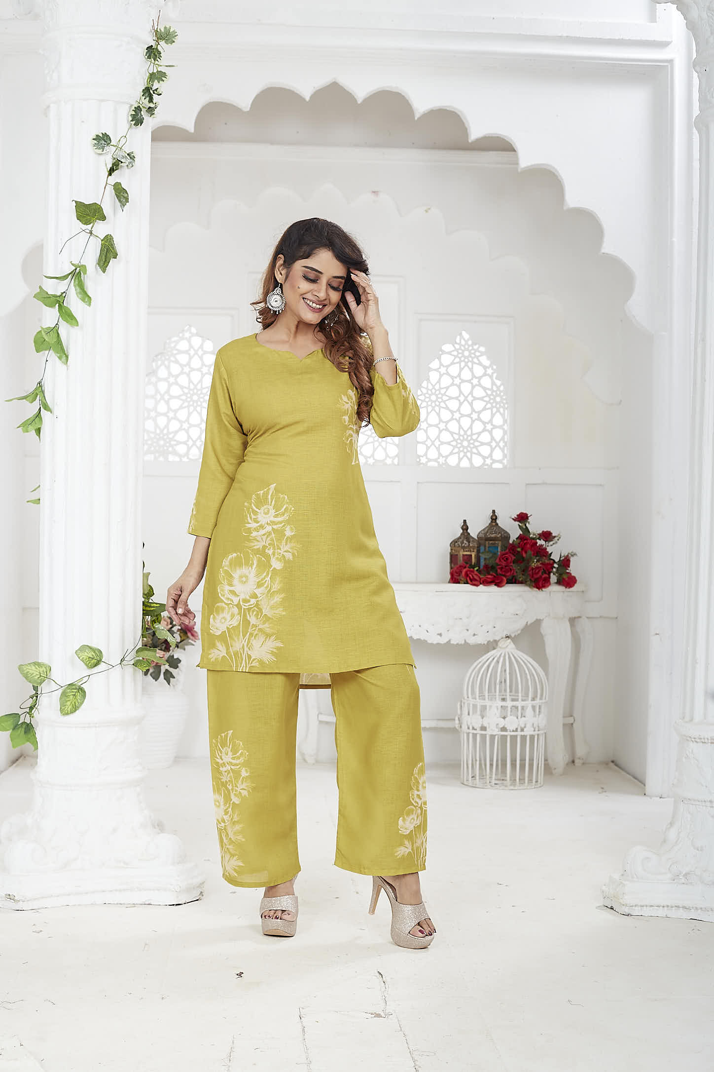 Jina Women’s Co-ord Set Linen Khadi - Mustard